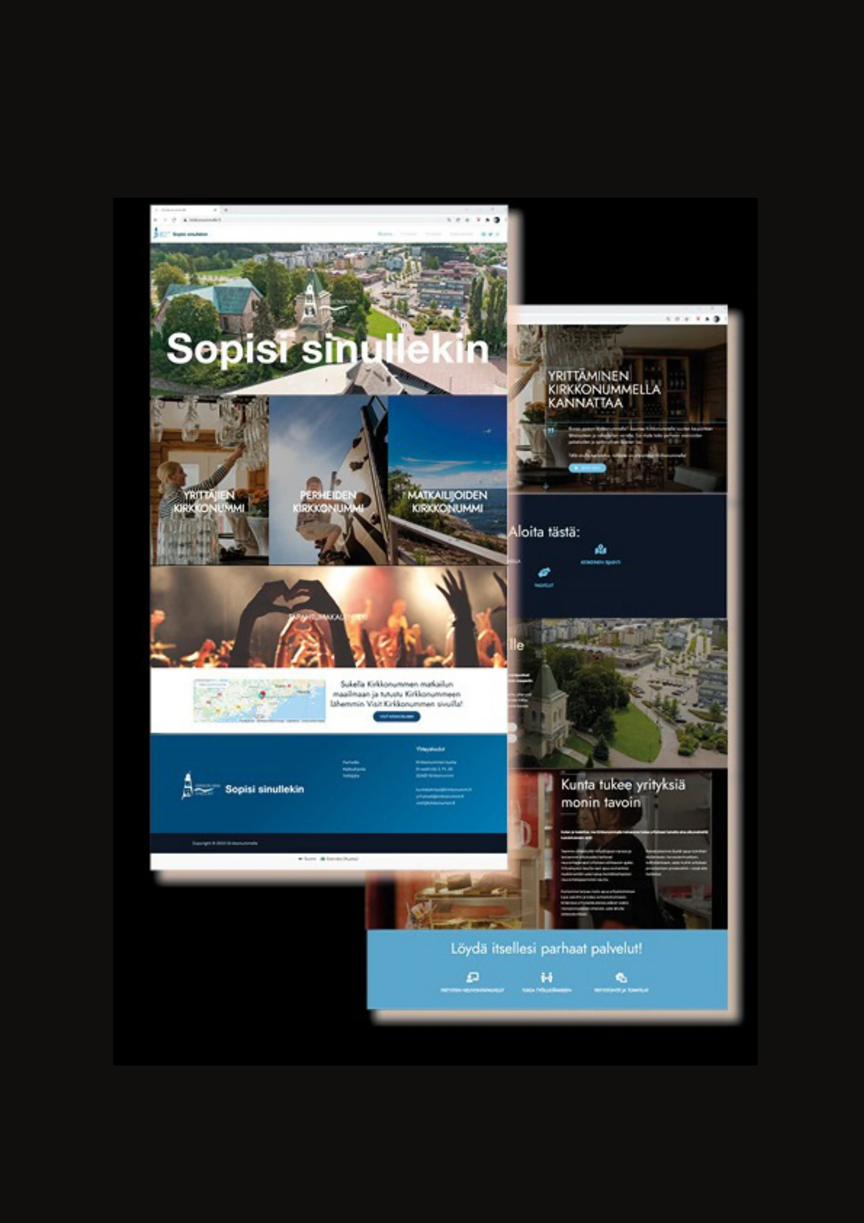 Kirkkonummelle.fi-sivuston esittely alkuperäisessä loppuraportissa